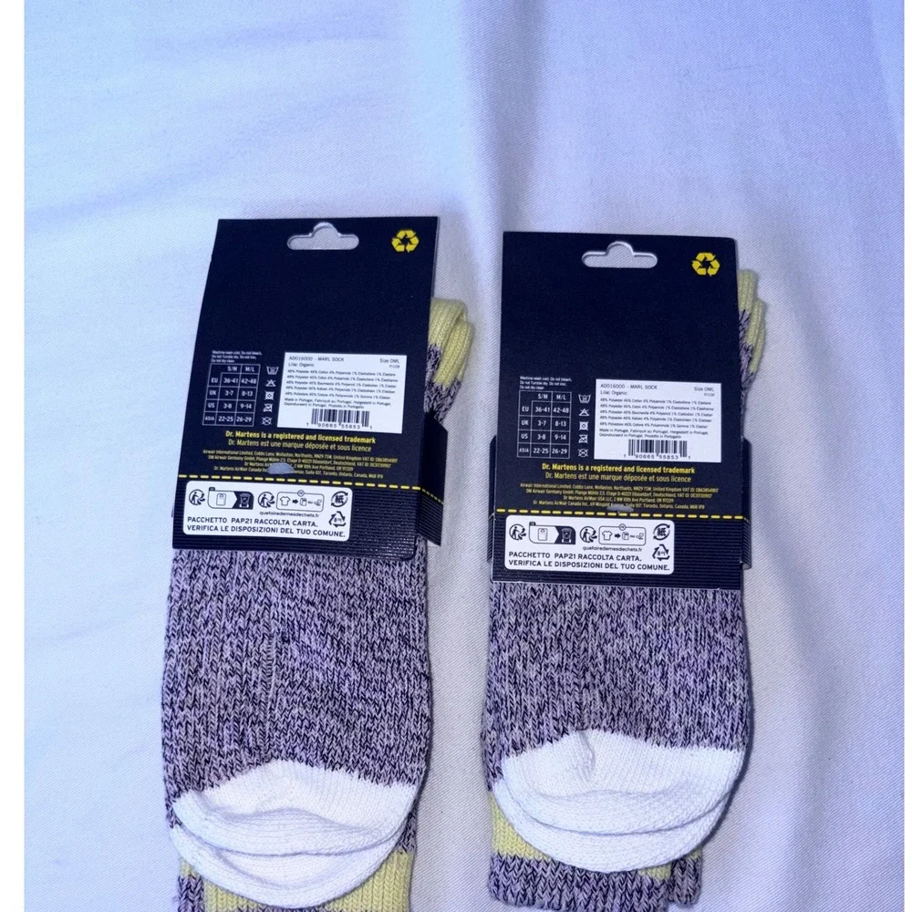Dr Martens Marled Socks Lilac Organic Purple White Yellow Crew 2‎ Pairs Size M L